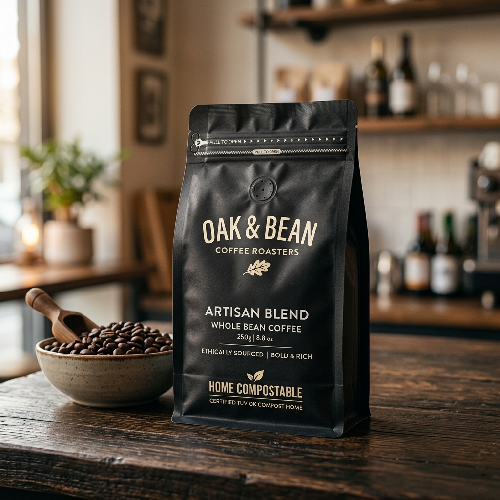 Compostable coffee stand up pouch