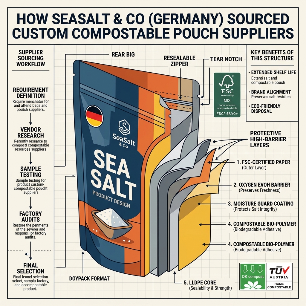 Discover how the brand transition to zero-waste custom Center sealed bag packaging in Norway using certified compostable Bio Cellulose Triplex Highest Barrier.