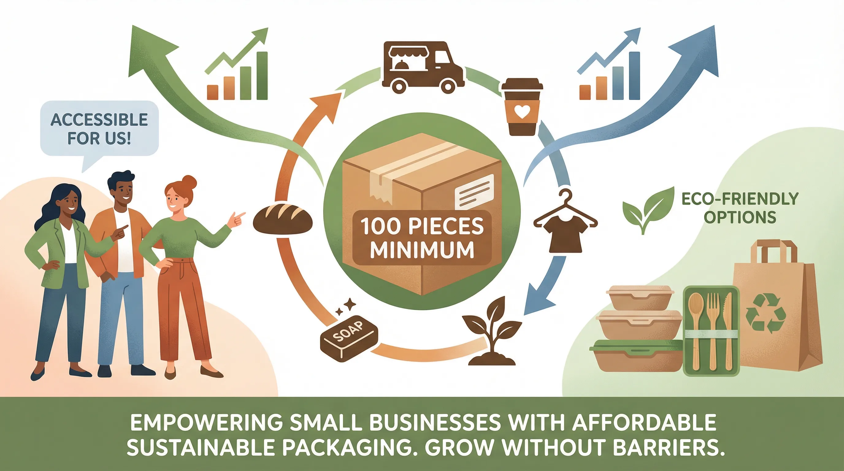 Small order accessibility - Low MOQ sustainable packaging from 100 pieces
