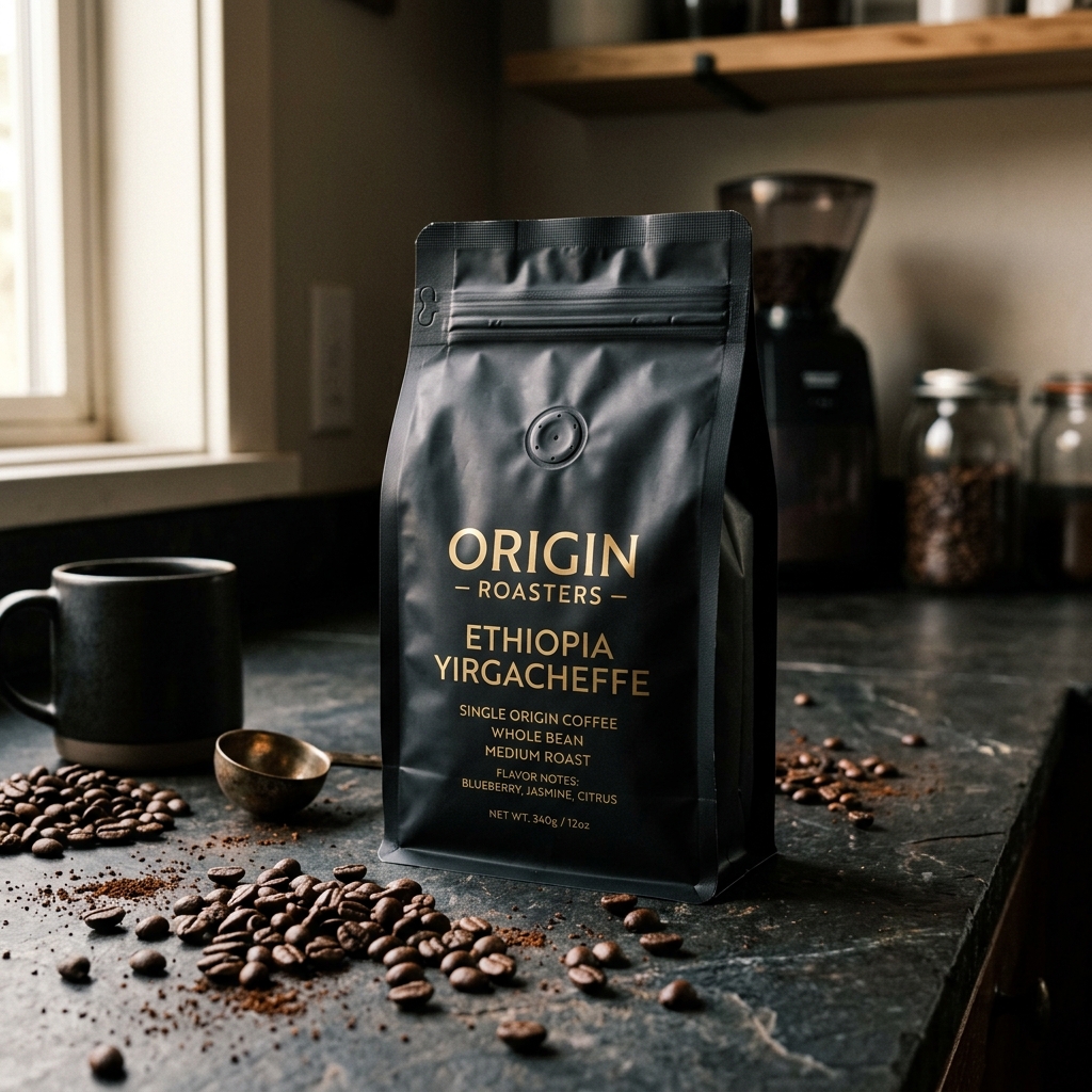 Custom printed USA coffee packaging with degassing valve