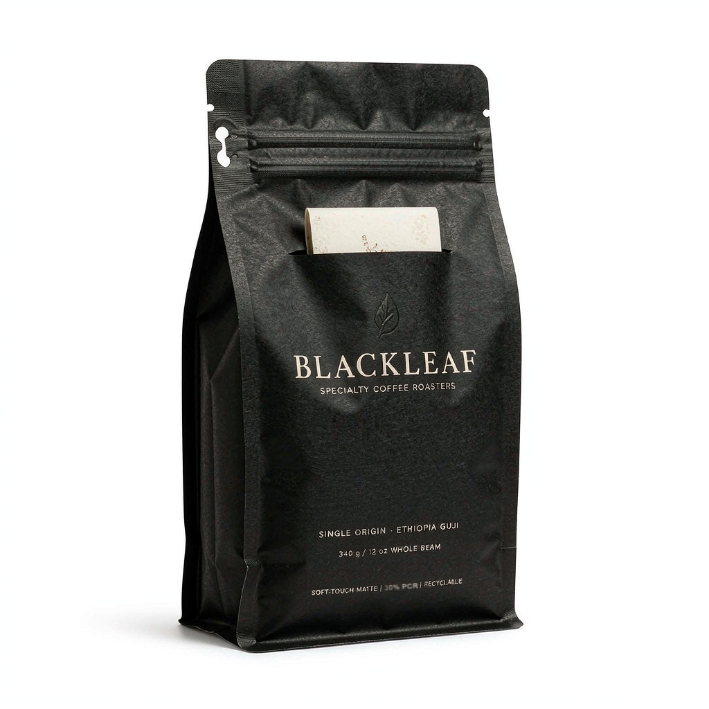 BlackLeaf Open Pocket One-Sided Zipper Flat Bottom Pouch