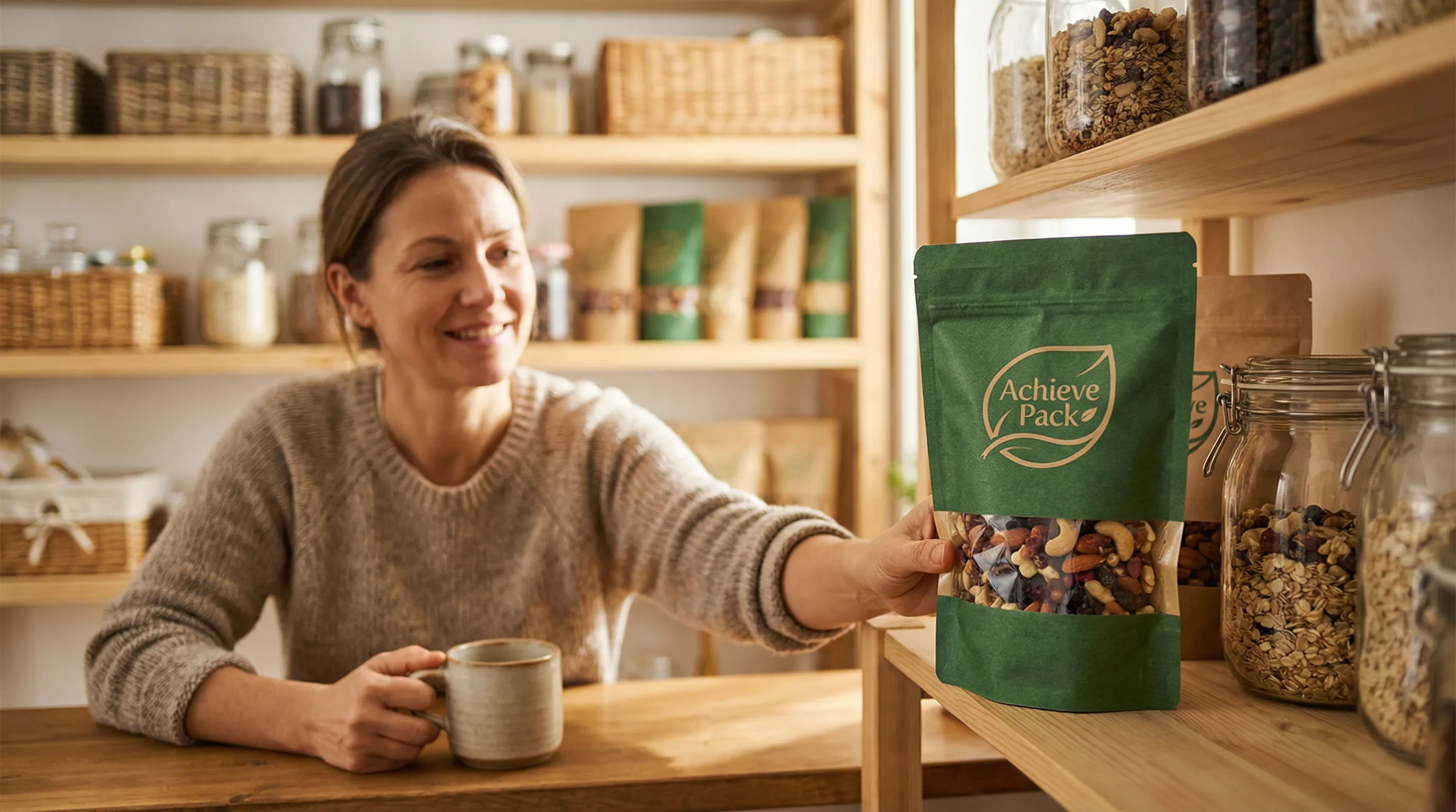 Medium barrier recyclable packaging for pantry products