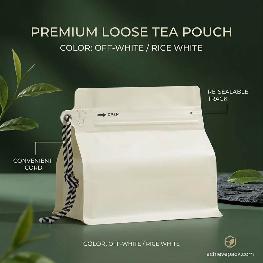 Coffee & Tea One-Sided Zipper Flat Bottom Pouch with Hanging Strip