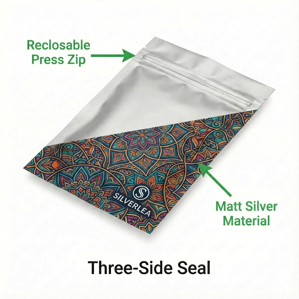 3 Side Seal Pouch – Metalised, With Zipper