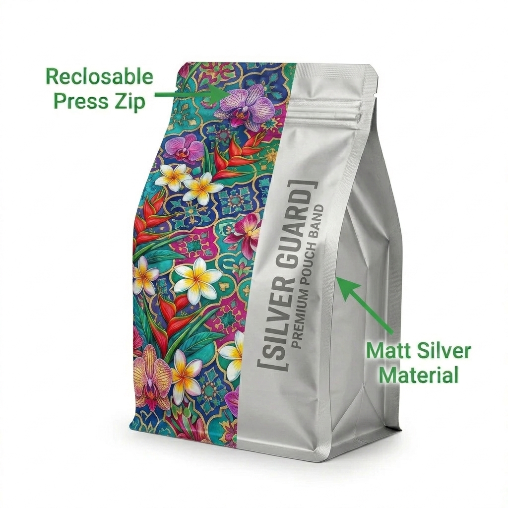 Flat Bottom Pouch – Metalised, With Zipper