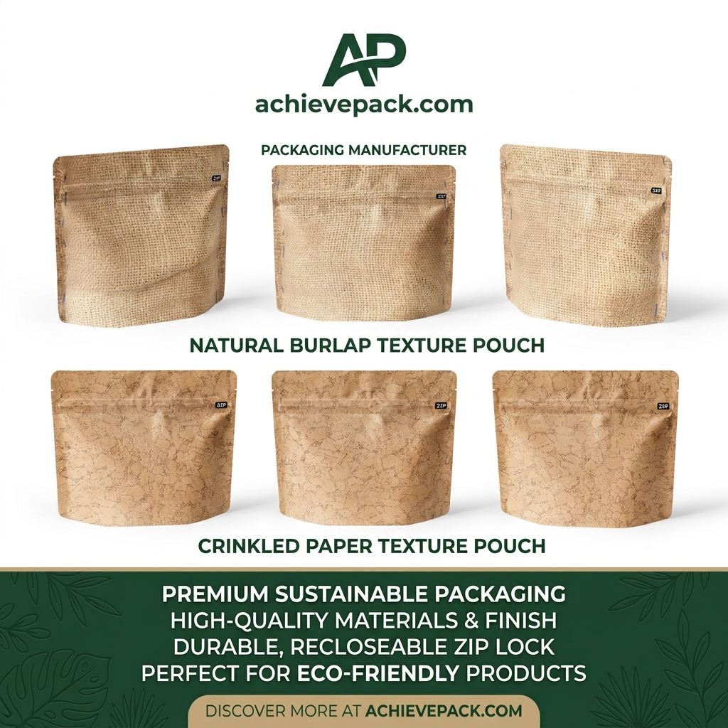 Textured Burlap & Cork Pattern Stand Up Pouch with Valve