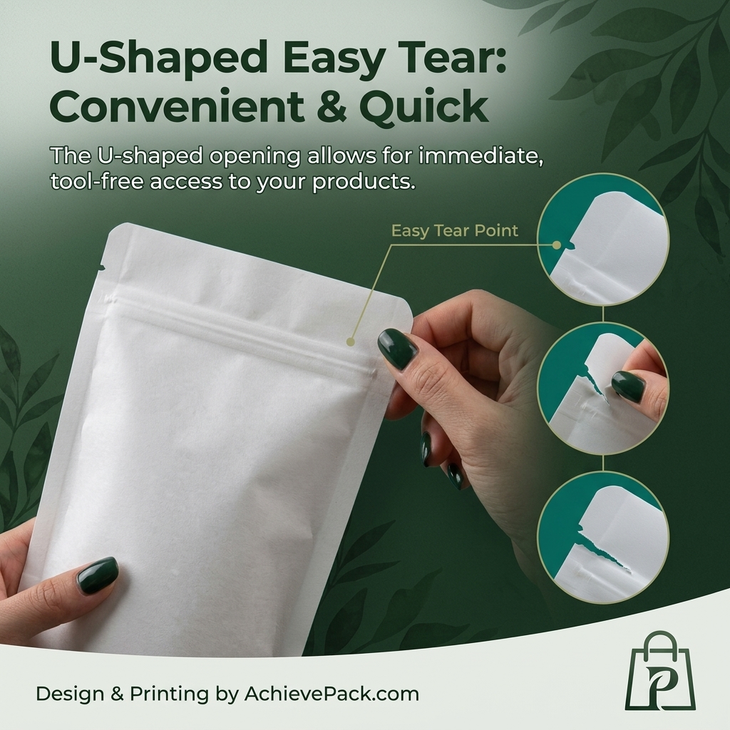 Unprinted White Kraft Compostable and Biodegradable Zipper Stand Up Pouch
